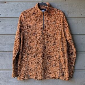 Lands' End Animal Print Quarter Zip Long Sleeve Fleece Pullover Medium (10-12)